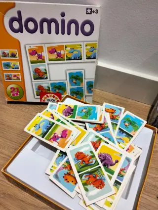 Lote 4 juegos madera cohete, dominó, puzzle, pesca