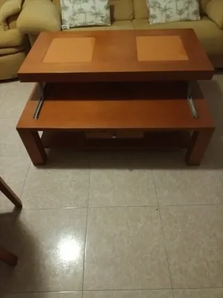 Mesa centro roble doble altura con cristal