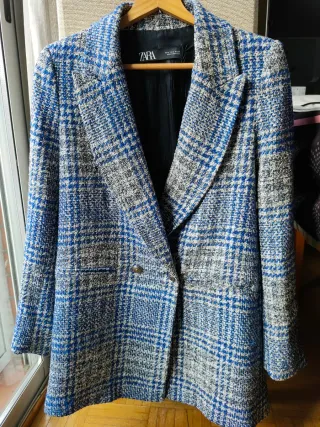 Americana Zara Azul y Gris, tipo tweed