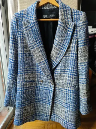 Americana Zara Azul y Gris, tipo tweed