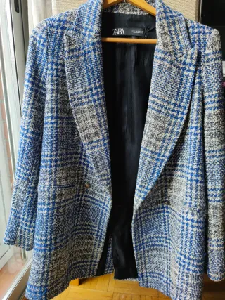 Americana Zara Azul y Gris, tipo tweed