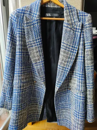 Americana Zara Azul y Gris, tipo tweed