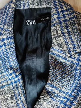 Americana Zara Azul y Gris, tipo tweed
