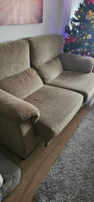 2 Sofás y 2 Puffs Tela Beige/Gris