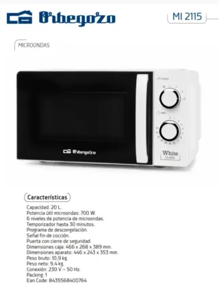 Microondas Orbegozo MI2115 blanco *