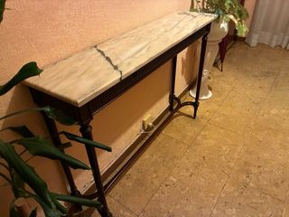 Consola de entrada mármol y madera y espejo