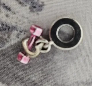 Charm Pandora Corazón y Mancuerna Rosa