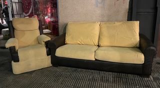 Sofá y butaca tela y piel