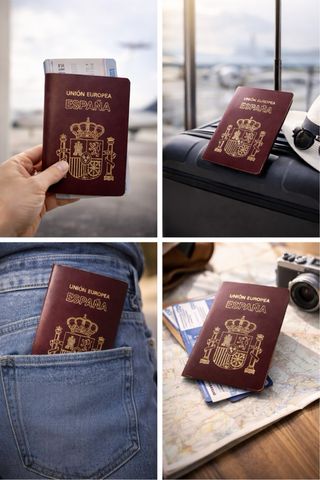 Funda Pasaporte Cuero España Diseño Dorado