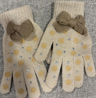 Guantes beige mujer con lazos y lunares