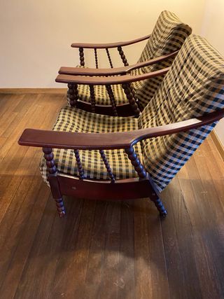 Poltrone vintage in legno e tessuto