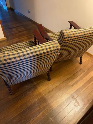 Poltrone vintage in legno e tessuto