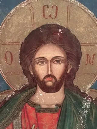 Icono bizantino firmado por autor.