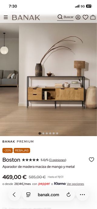 Aparador de madera maciza de mango y metal