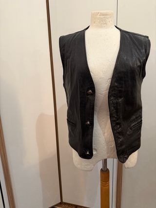 Gilet in pelle nera L vintage rock