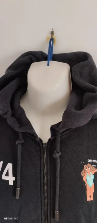 Felpa Off White Nera con Cappuccio