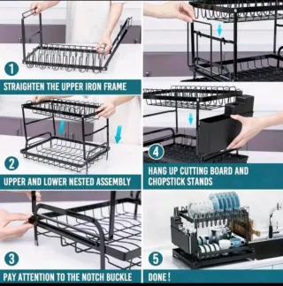 Escurridor de platos metálico de dos niveles