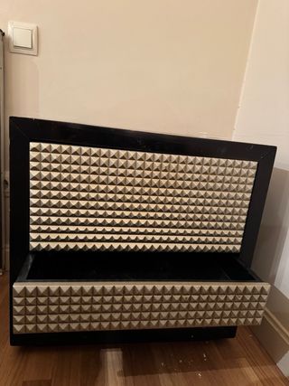 Mesitas de noche Art Decó negras y plateadas