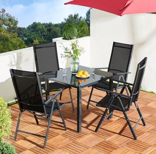 Mesa Terraza Cristal Negra + 4 Sillas