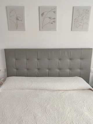 Cabecero Cama Polipiel Acolchado Gris