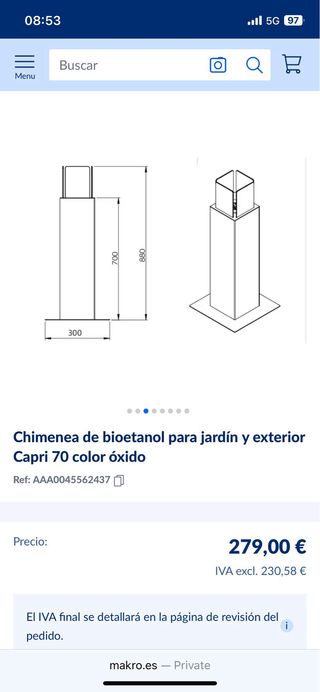 Chimenea de Bioetanol DIVINA FIRE CAPRI 70