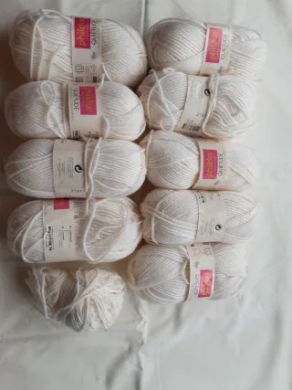 10 Ovillos de lana Phildar Quietude color blanco