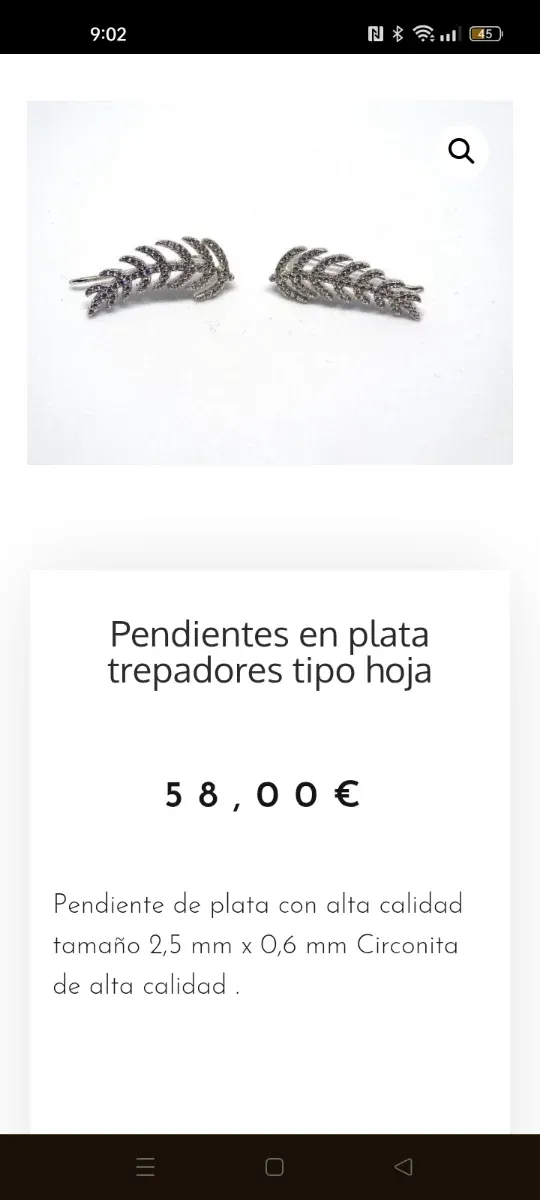 Pendientes plata trepadores hoja dorada