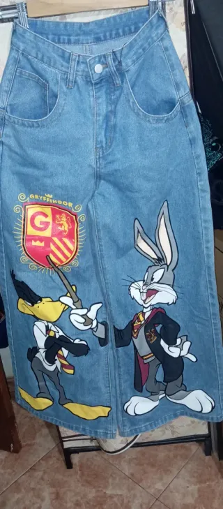 Pantalón Jean Celeste Patas Anchas