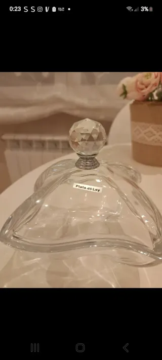 Bombonera de cristal con tapa y bola decorativa