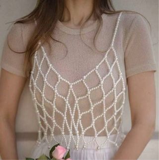 Chaleco Artesanal Perlas Blanco Talla Unica Xs/S/M