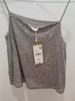 Top Mango lentejuelas plateado Talla XS