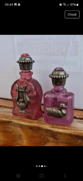 Porta profumo vintage rosa e argento