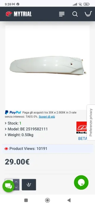 Guardabarros Trasero Beta 80