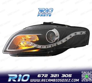 FAROS AUDI A4 B7 LUZ DIURNA LED FONDO NEGRO 04-07
