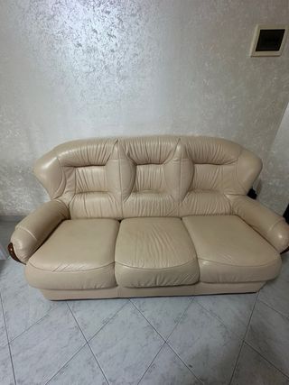 Divano 3 posti in pelle beige