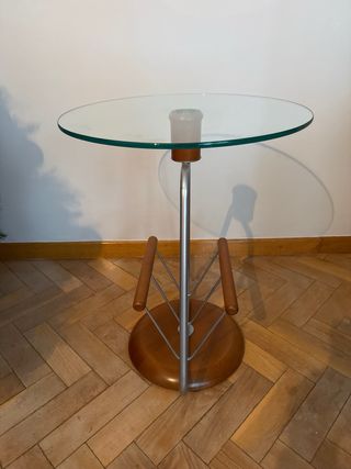 Mesa auxiliar redonda cristal y madera