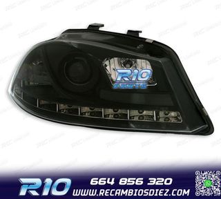 FAROS SEAT IBIZA CORDOBA 6L 02-08 LUZ DIURNA LED FONDO NEGRO