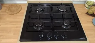 Placa de cocina a gas negra y horno eléctrico