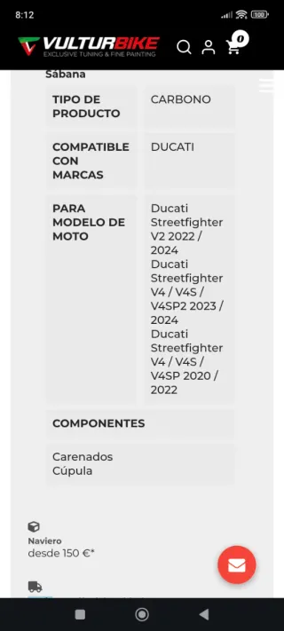 Carenado frontal Ducati Streetfighter Carbono