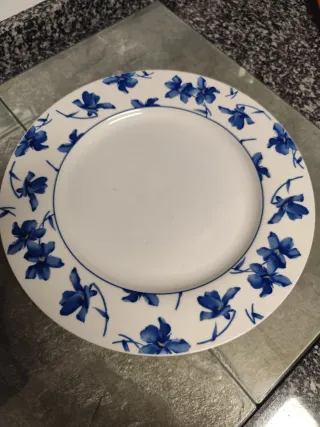 6 Platos Llanos Vistalegre Flor Azul