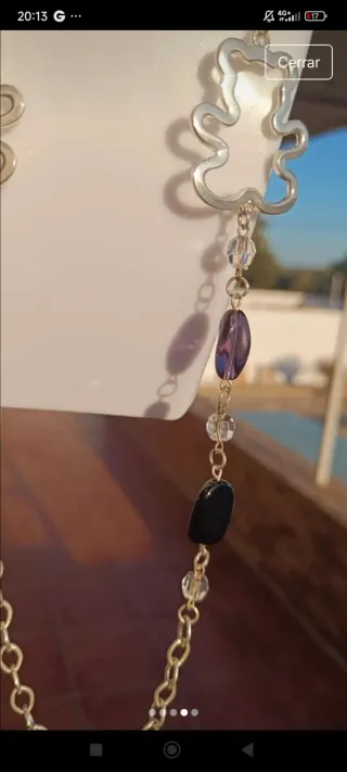 Collar largo oso y piedras moradas