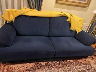 Sofá 2 y 3 plazas azul, piel de Alcantara