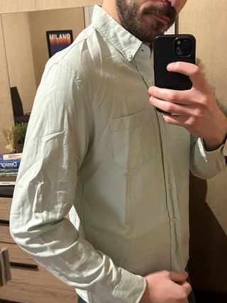 Camicia uomo Mango verde manica lunga