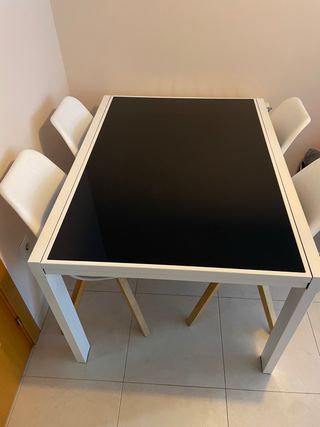 Mesa comedor extensible cristal y metal