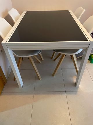 Mesa comedor extensible cristal y metal