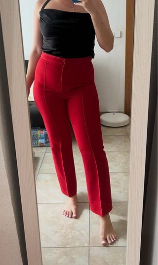 Pantalón Zara Rojo Talle Alto