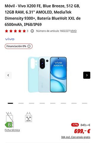 Vivo X200 FE Blu 512Gb