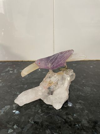 Figura Ave Cuarzo Amatista y Blanco
