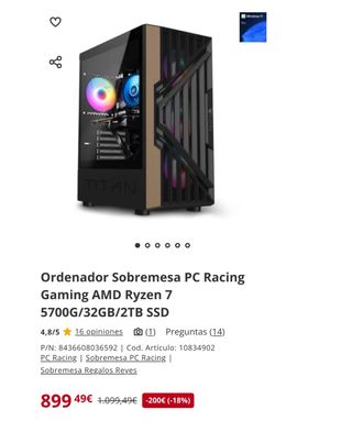 Ordenador Sobremesa PC Racing Gaming AMD Ryzen 7