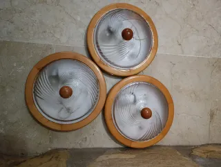 Lámparas de madera y cristal (3 unidades)